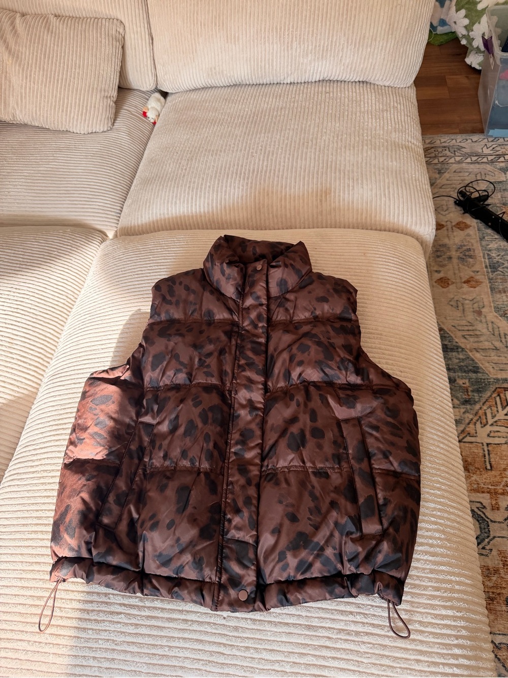 Old Navy Brown Leopard Print Puffer Vest